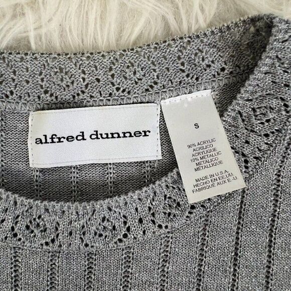 Alfred Dunner Vintage 90s Knit Grey Sliver Metallic Sweater Short Sleeve Shirt - Picture 4 of 9